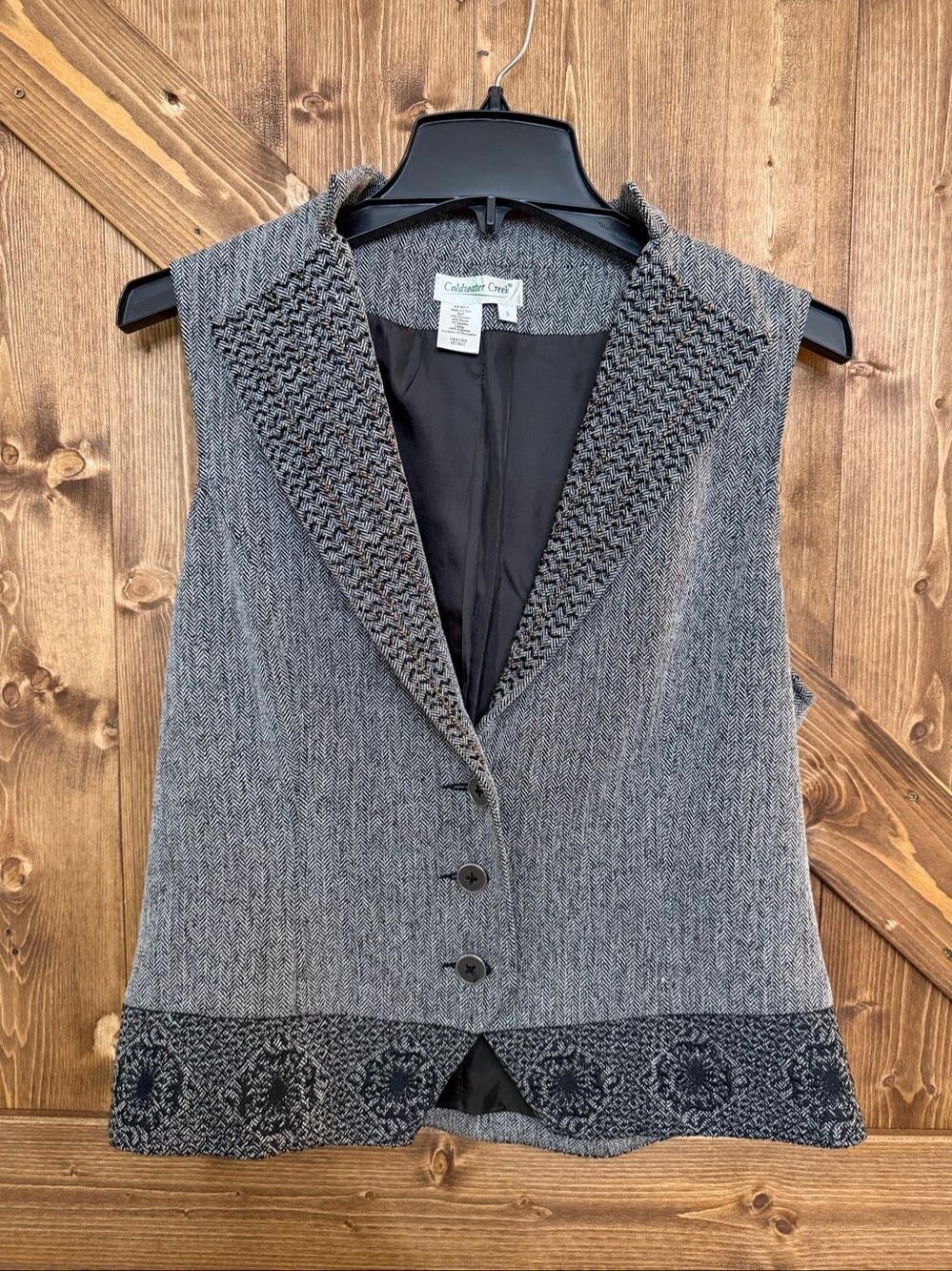 Coldwater Creek Womens Gray Herringbone Beaded Vest Embroidered Size Small (9423